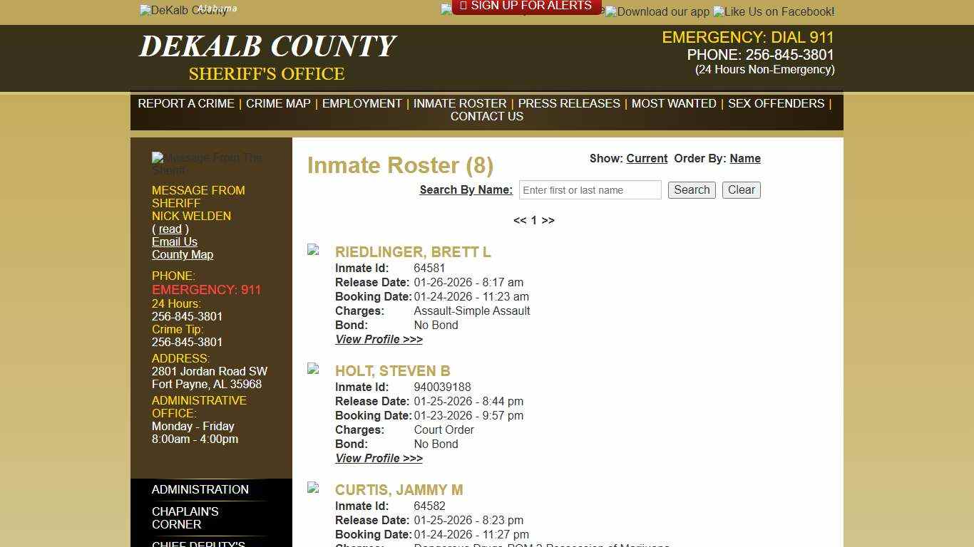 Inmate Roster - Released Inmates Booking Date Descending - DeKalb County Sheriff's Office - Fort Payne, Alabama